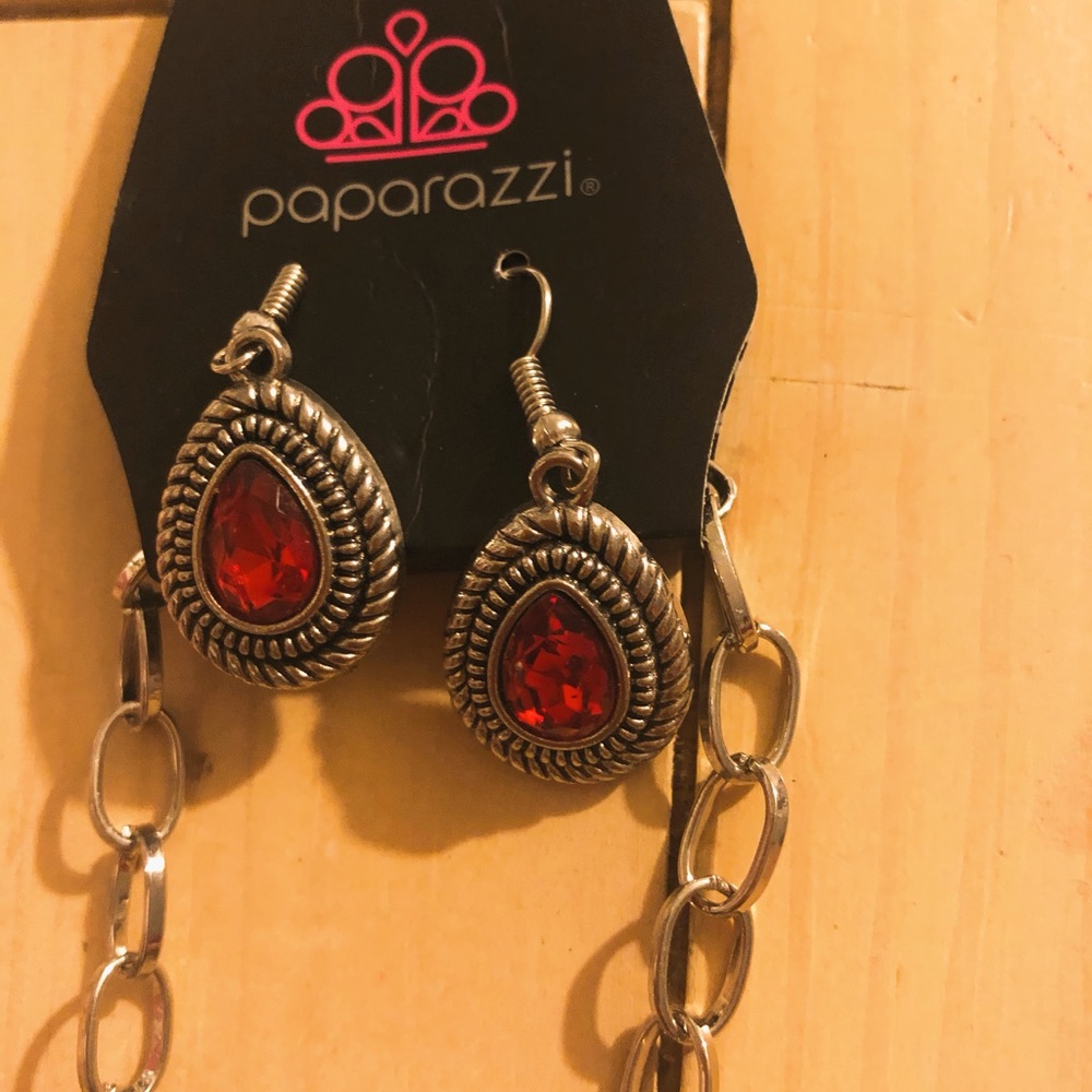 Paparazzi Red and silver necklace and earring set